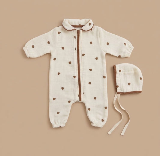 Love Serisi | Müslin Bebek Takımı 2'li Set | %100 Pamuk | Kahverengi
