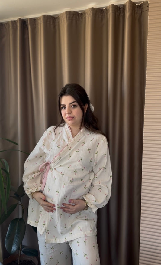 Lale Serisi Müslin Anne Pijama Takımı – %100 Pamuk /Kruvaze Model