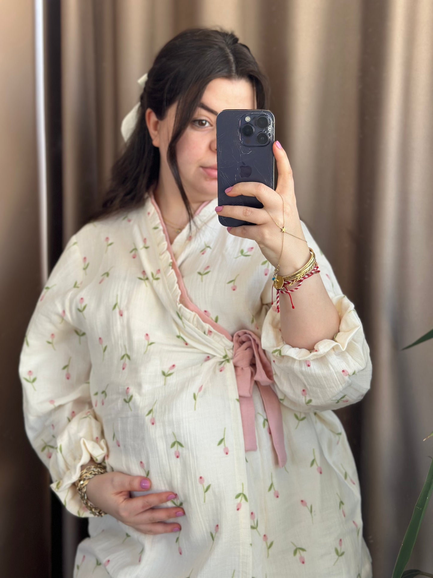 Lale Serisi Müslin Anne Pijama Takımı – %100 Pamuk /Kruvaze Model
