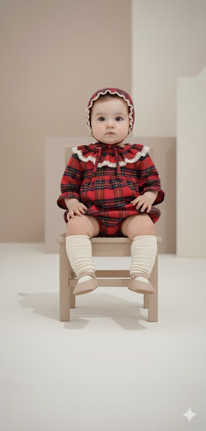 Ekose Romper – Bonnetli Vintage Ekose Bebek Tulum