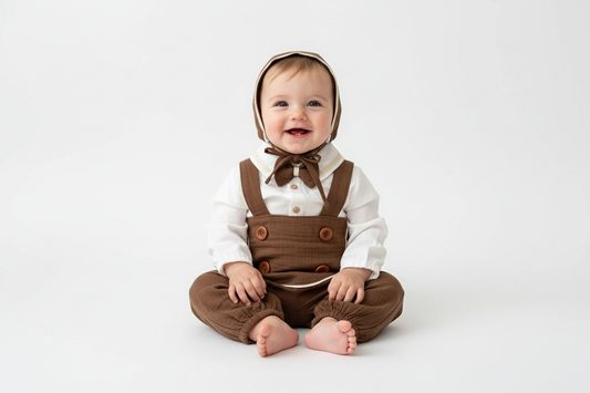 Bebekte Giyilmiş Kahverengi Salopet Takımı