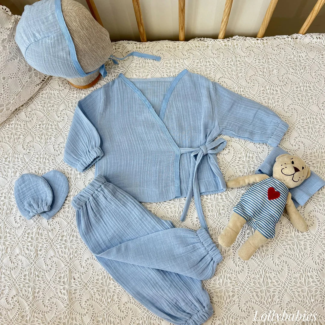 Erkek Bebek Alt Üst Takım 4'lü Set | Bebe Mavi | Yenidoğan & Bebek Giyim