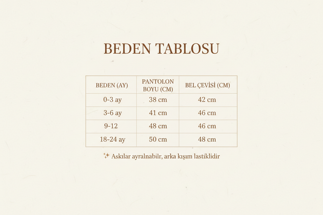 Lolly Babies Beden Tablosu - Pantolon Ölçüleri