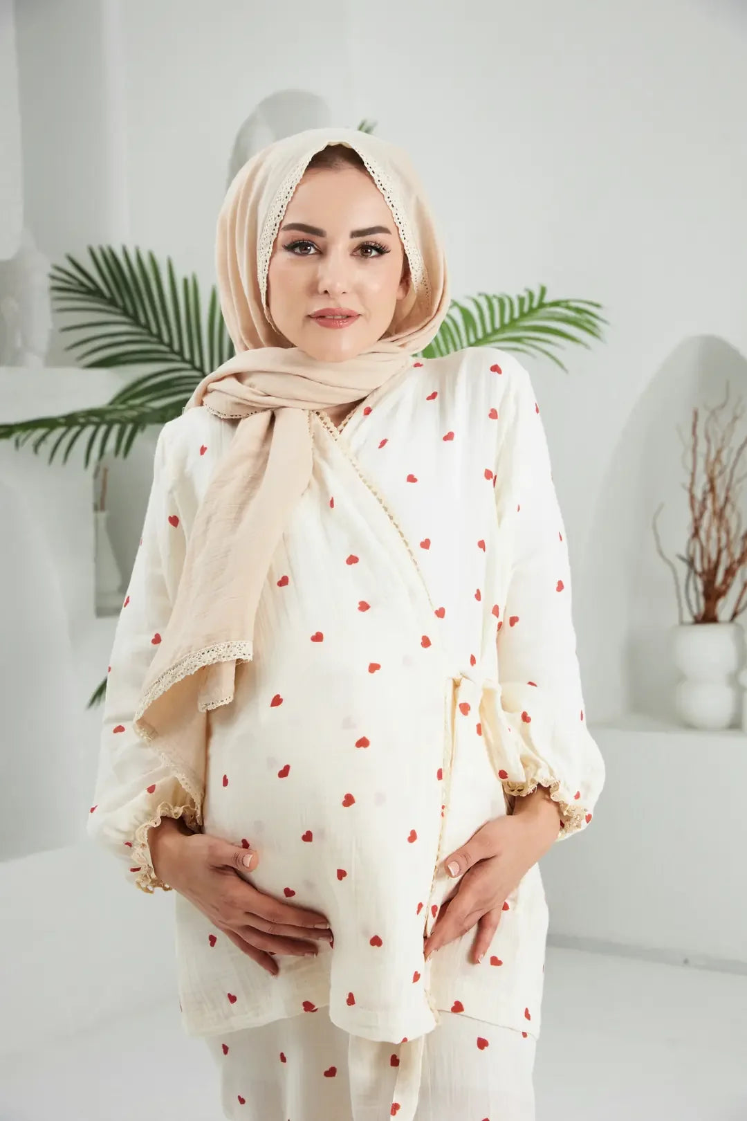Lohusa Takımı | Alt Üst Pijama Takım | Kırmızı Kalp |Love Serisi
