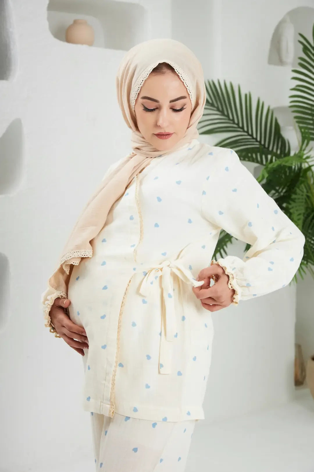Lohusa Takımı | Alt Üst Pijama Takımı | Mavi Kalp | Love Serisi