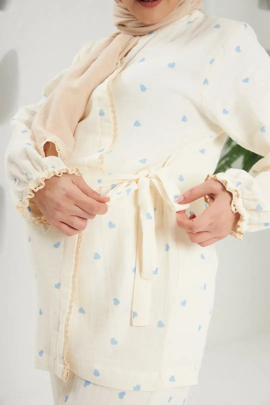 Lohusa Takımı | Alt Üst Pijama Takımı | Mavi Kalp | Love Serisi