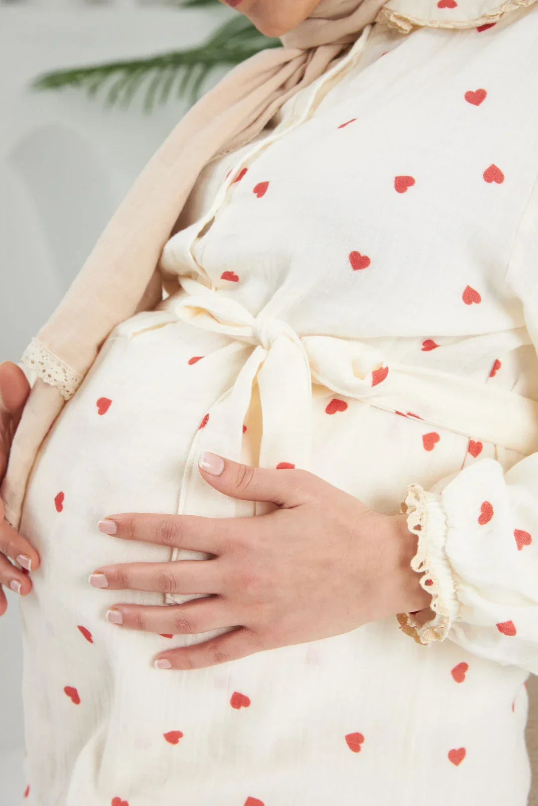 Bebe Yaka Pijama Takımı | Lohusa Takımı | Kırmızı Kalp | Love Serisi