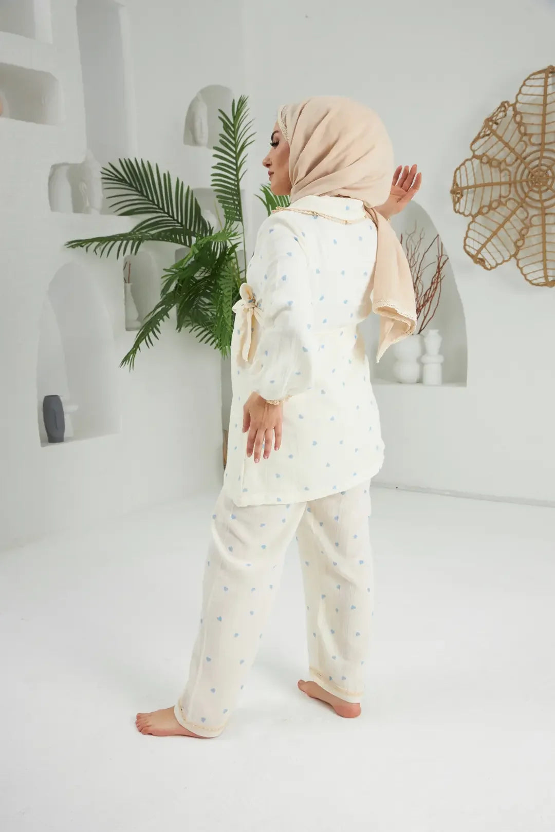 Bebe Yaka Pijama Takımı | Lohusa Takımı | Kahverengi Kalp | Love Serisi