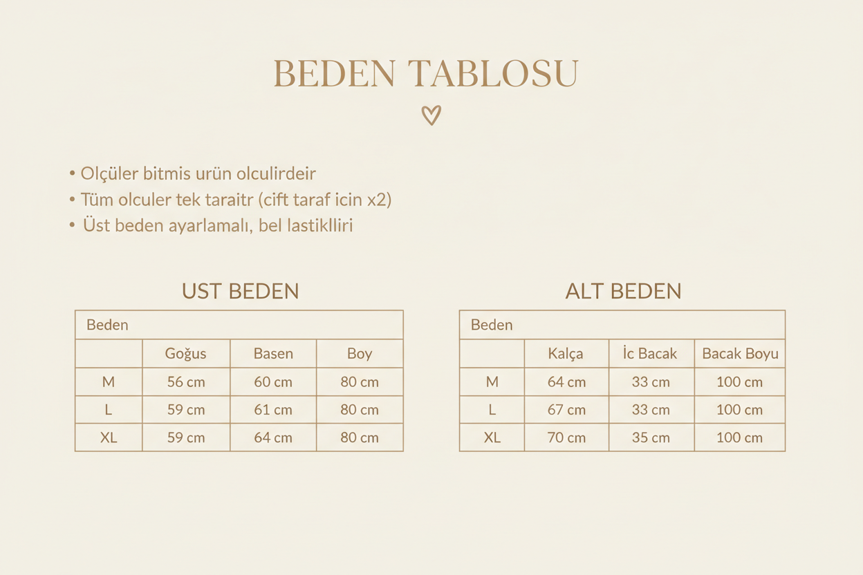 Lolly Babies Love Serisi Lohusa Pijama Beden Tablosu