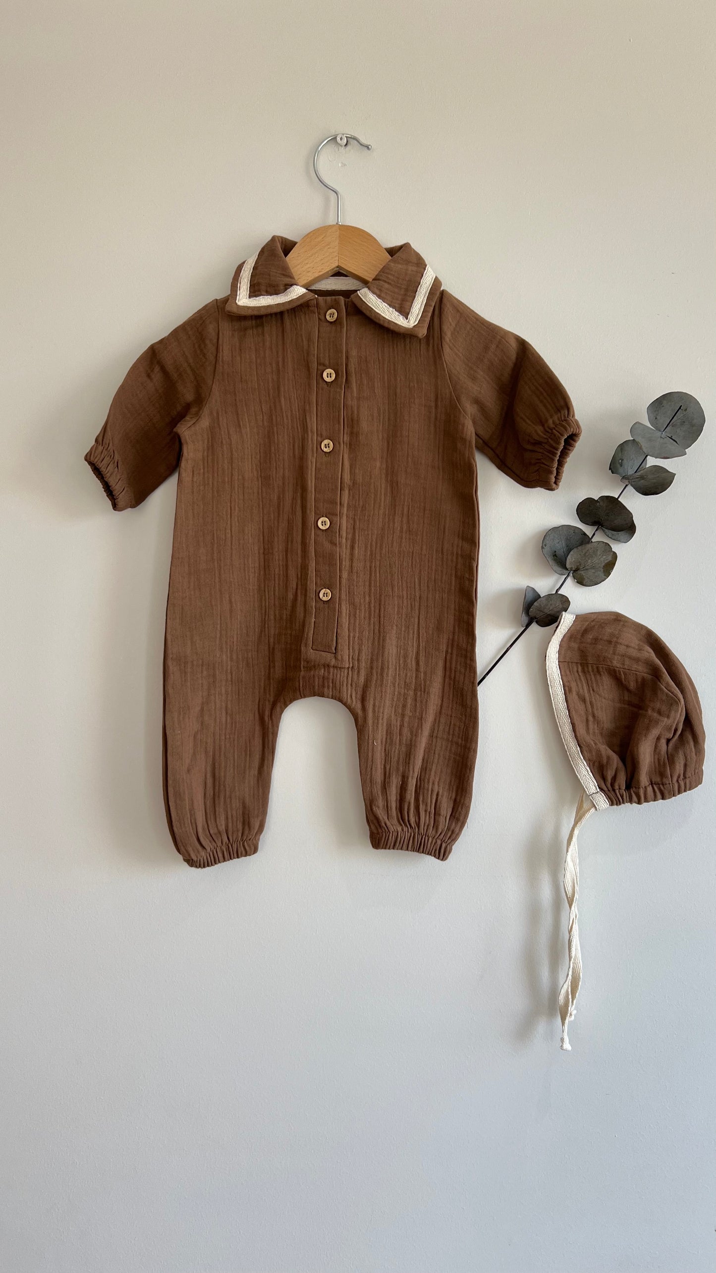 Muslin  Bebek Tulum Seti | Çift Katlı %100 Pamuk Tulum + Bonet