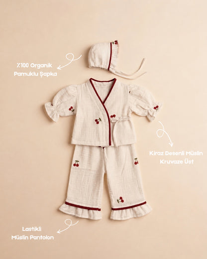 Cherry Serisi | Müslin Bebek Takımı  | %100 Pamuk | 3'Lü Set