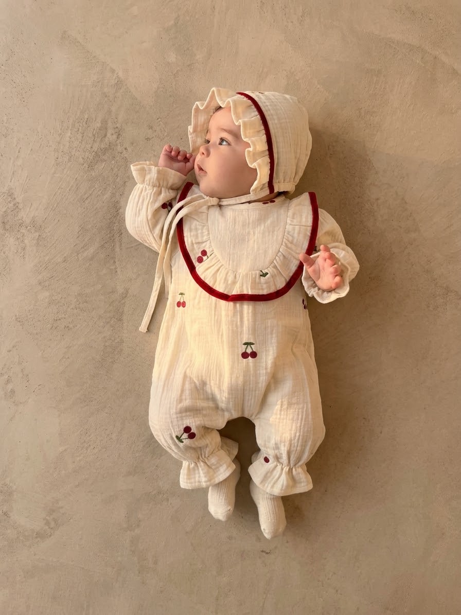Cherry Serisi | Müslin Bebek Tulumu  | %100 Pamuk