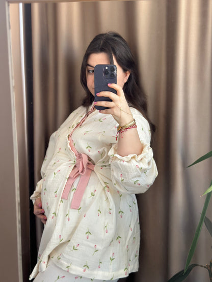 Lale Serisi Müslin Anne Pijama Takımı – %100 Pamuk /Kruvaze Model