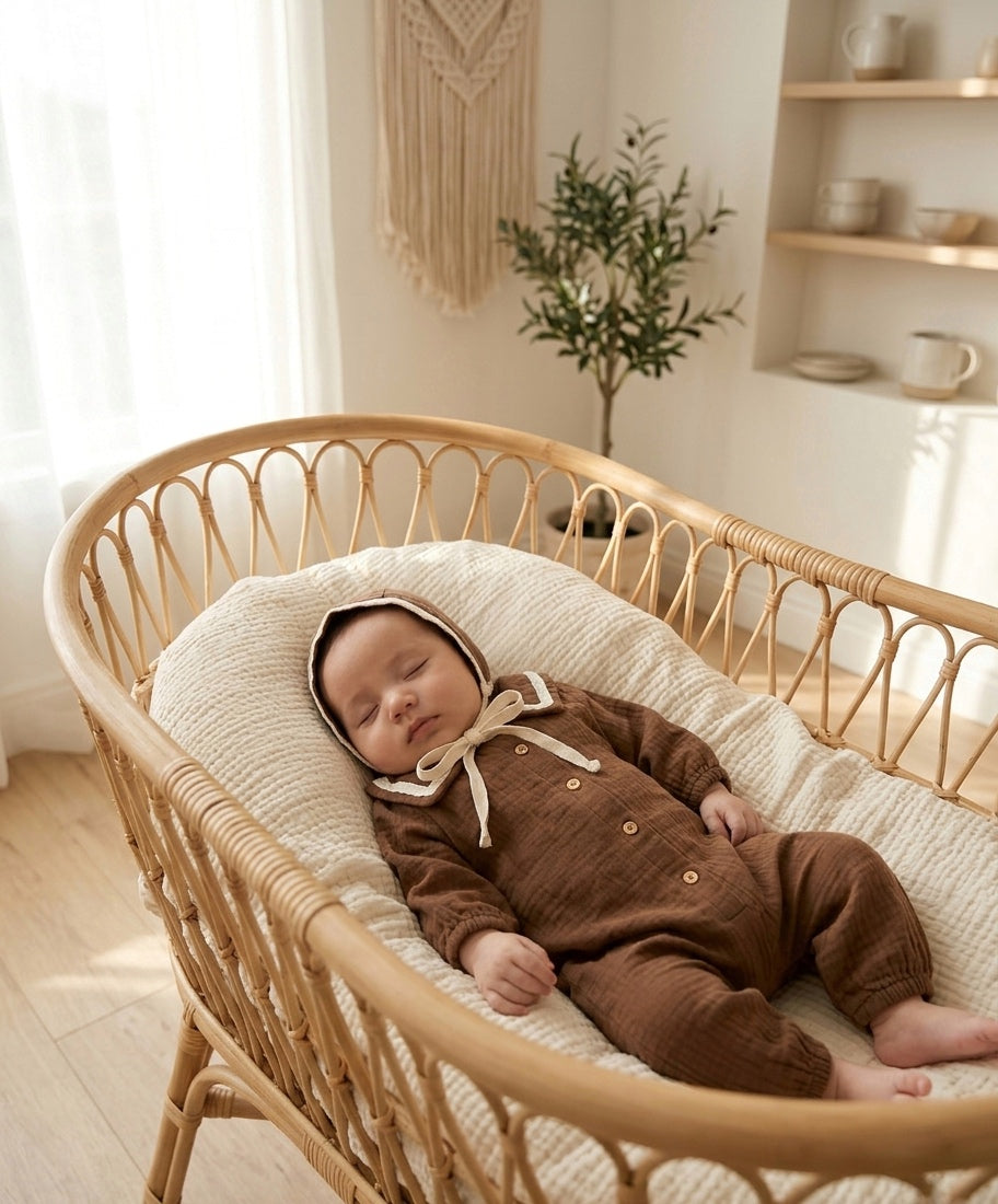 Muslin  Bebek Tulum Seti | Çift Katlı %100 Pamuk Tulum + Bonet