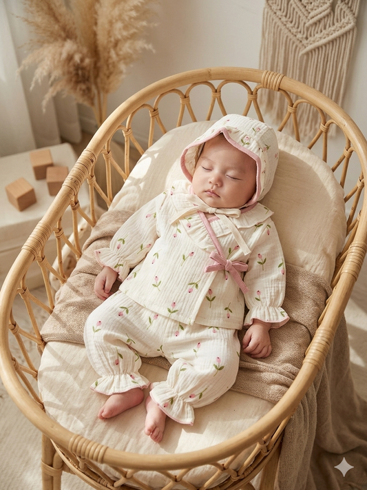 Lale serisi 3 lü %100 pamuk müslin bebek set
