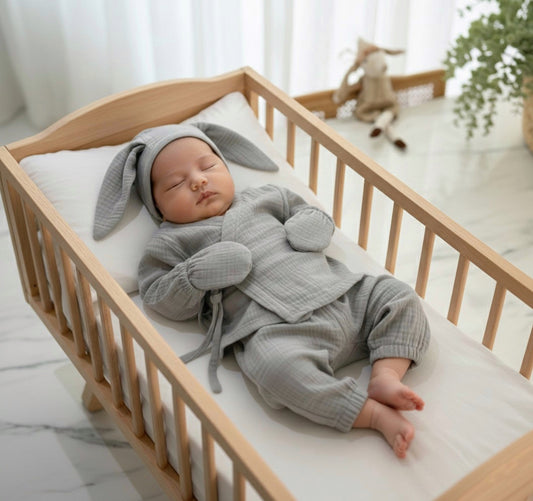 Lolly Babies Erkek Bebek Alt Üst Takım | 4'lü Set | Gri | Pamuk Müslin