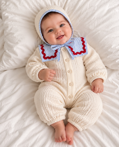Vera Baby Tulum – Müslin Bebek Tulum ve Bonnet Şapka Takımı