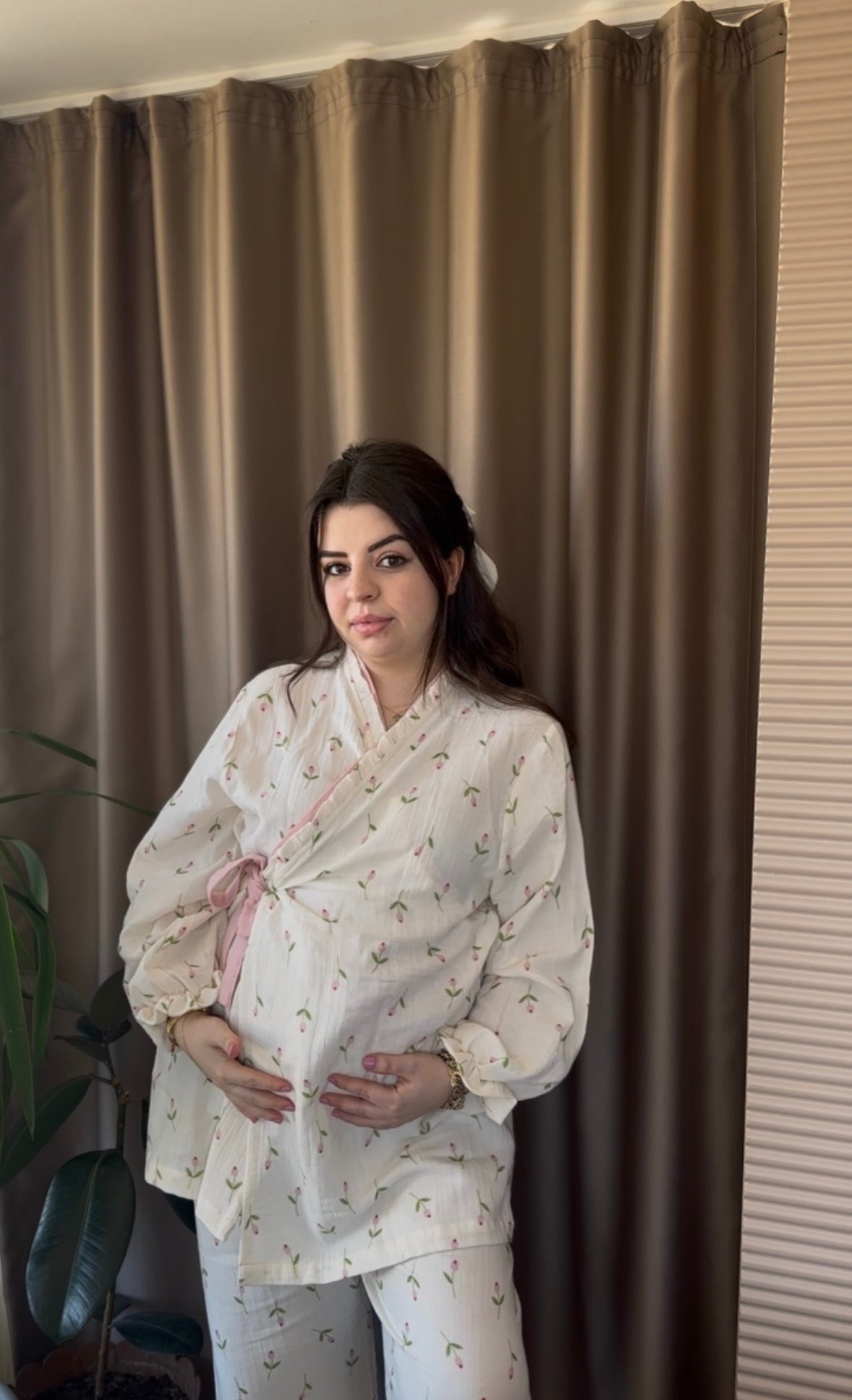 Lale Serisi Müslin Anne Pijama Takımı – %100 Pamuk /Kruvaze Model