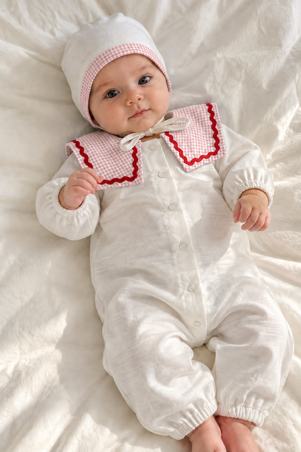 (Ön sipariş ile 10 gün) Vera Baby Tulum I Pembe I Müslin Bebek Tulum ve Bonnet Şapka Takımı