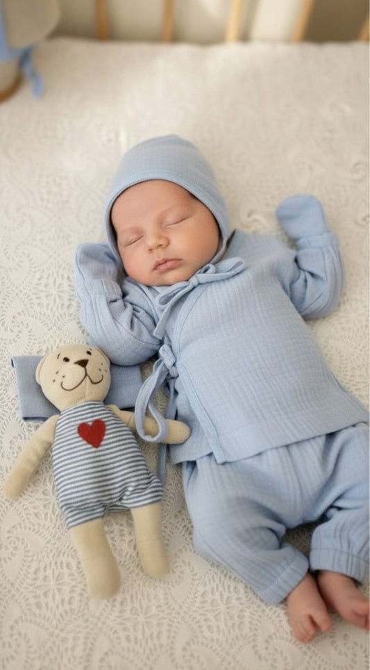 Erkek Bebek Alt Üst Takım 4'lü Set | Bebe Mavi | Yenidoğan & Bebek Giyim