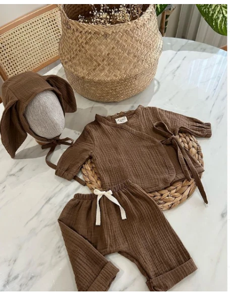 Kahve Kimono Kulaklı Şapka  3 lü set