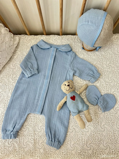 Erkek Bebek Tulum 3'lü Set | Bebe Mavi | Yenidoğan & Bebek Giyim