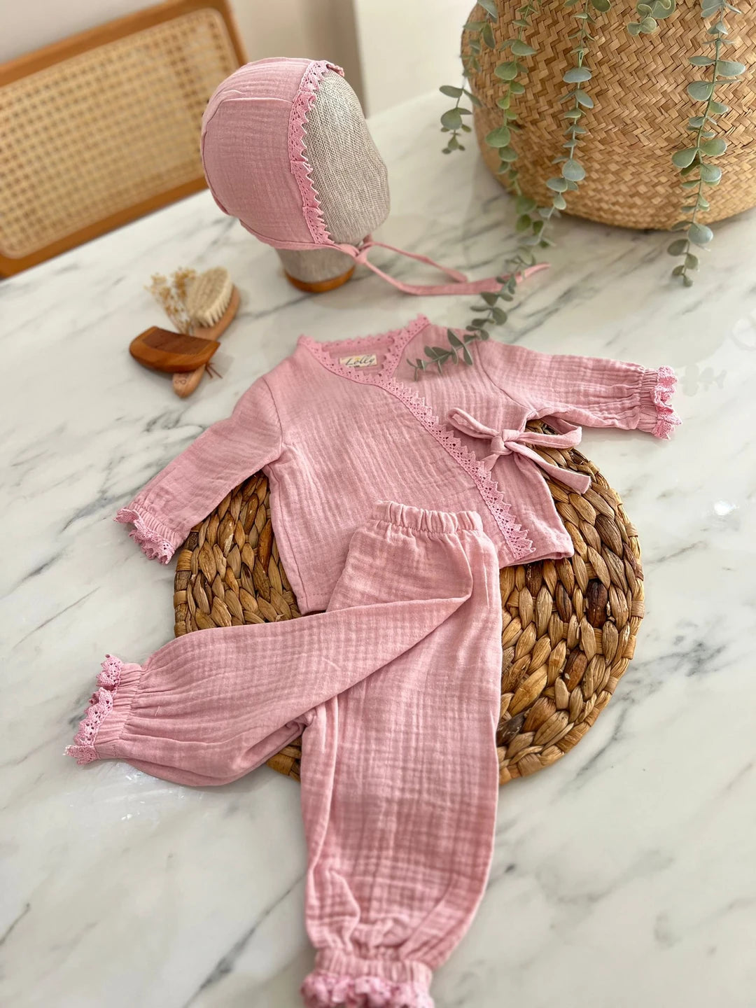 Kız Bebek Alt Üst Takım 3'lü Set | Pudra | Yenidoğan & Bebek Giyim