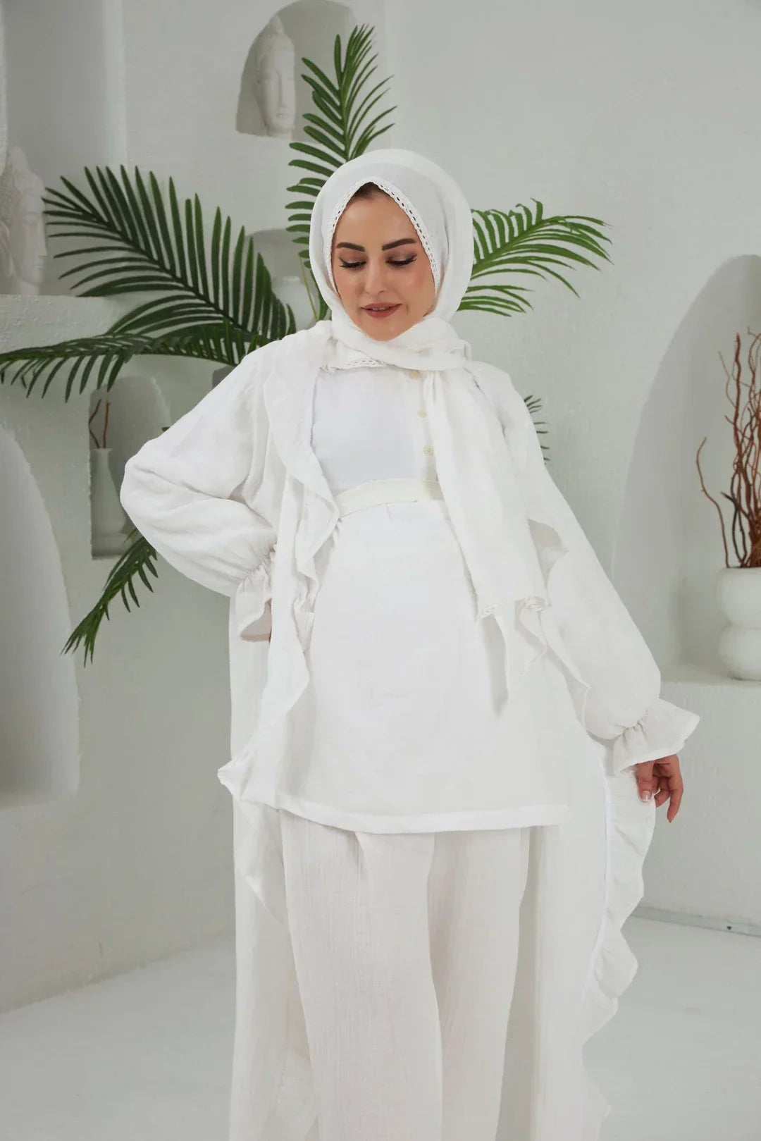 Pijama Takımı 3'lü Set | Sabahlık | Beyaz| Angel Serisi