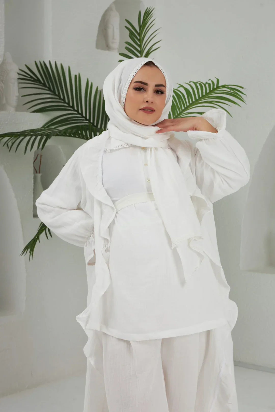 Pijama Takımı 3'lü Set | Sabahlık | Beyaz| Angel Serisi