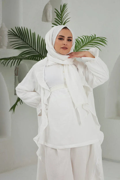 Pijama Takımı 3'lü Set | Sabahlık | Beyaz| Angel Serisi