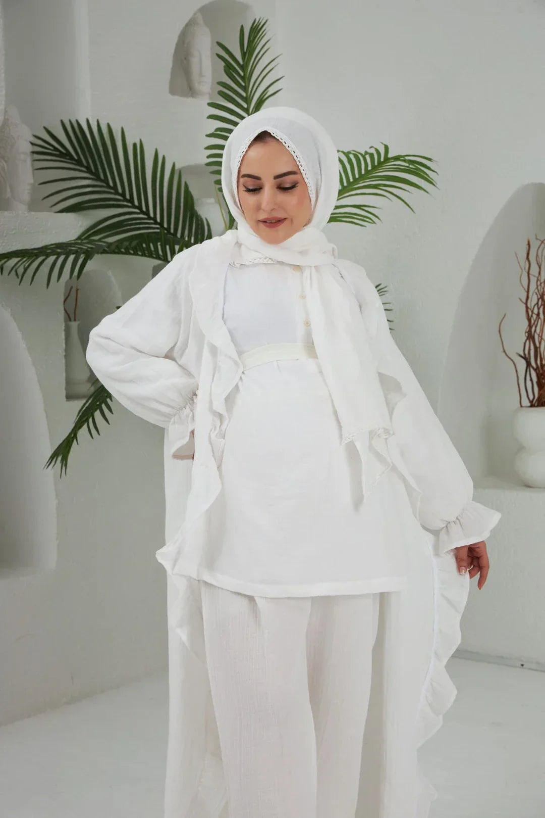 Pijama Takımı 3'lü Set | Sabahlık | Beyaz| Angel Serisi