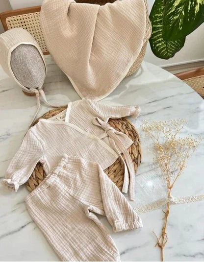 Erkek Bebek Alt Üst Takım 3'lü Set | Bej | Yenidoğan & Bebek Giyim