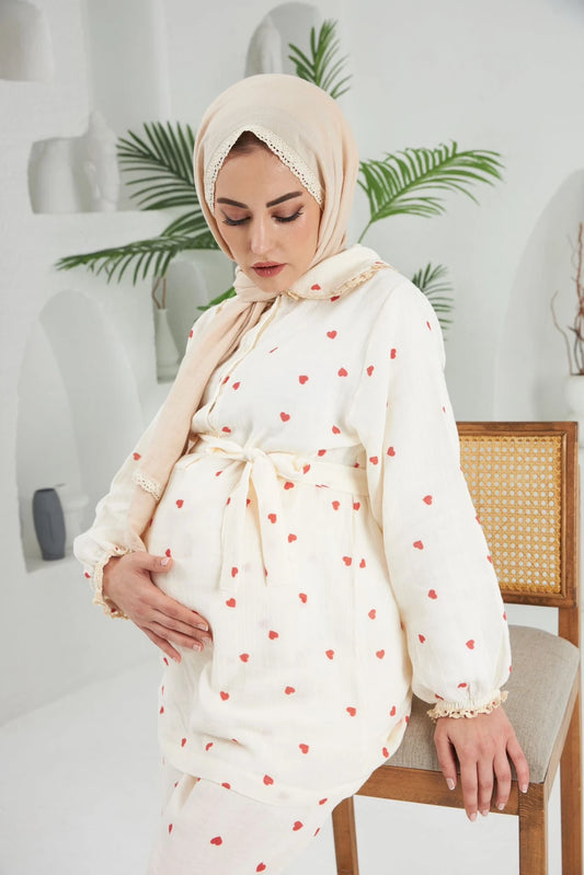 Love Bebe Yakalı Anne Takımı Kırmızı