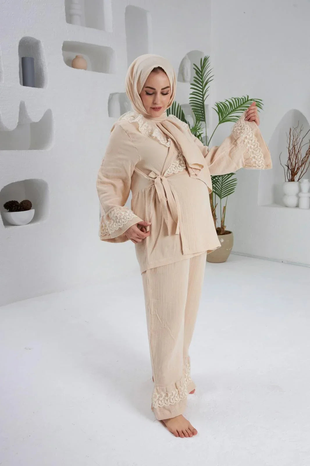 Pijama Takımı | Lohusa Takımı | Bej | Princess Serisi