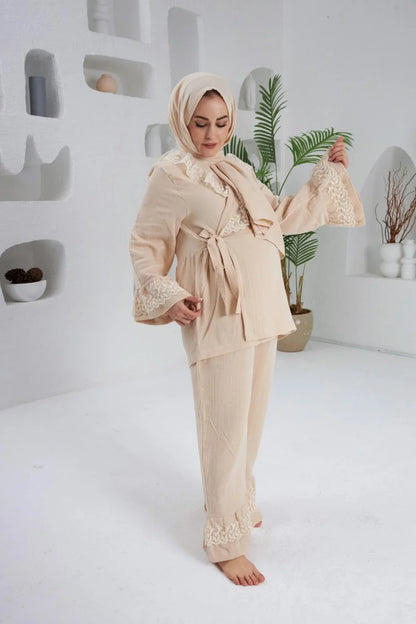 Pijama Takımı | Lohusa Takımı | Bej | Princess Serisi